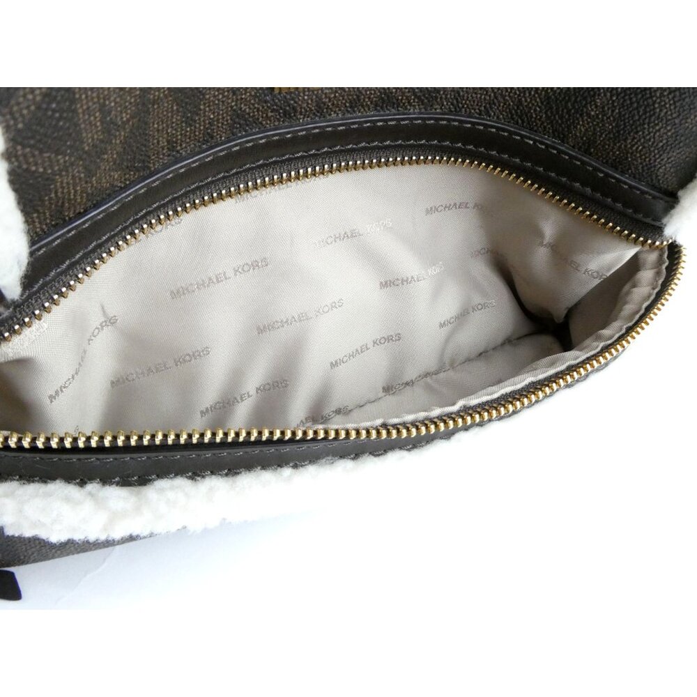 Michael Kors Brown Monogrammed Leather Shearling Trim Mini Backpack - Picture 15 of 16